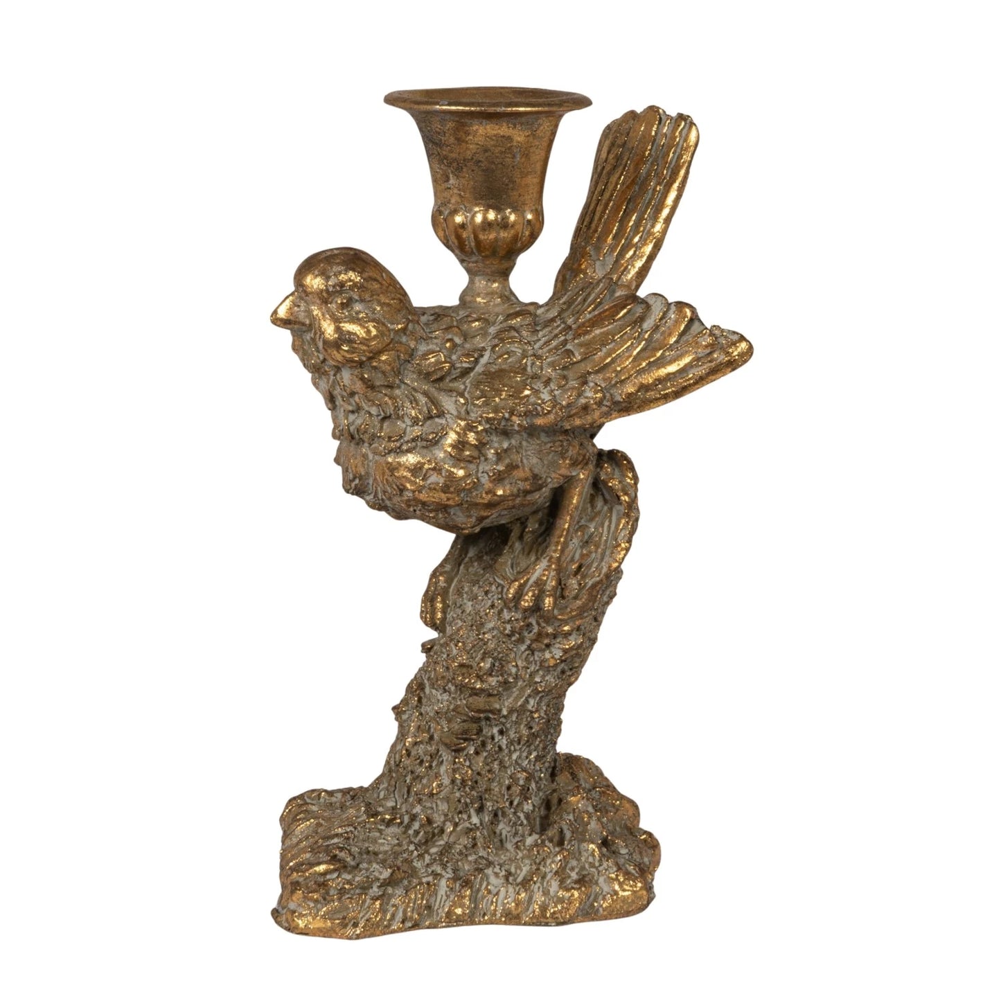 Bird Taper Holder Antique Gold Finish