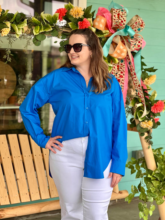 Jewel Blue Oversized Collared Shirt