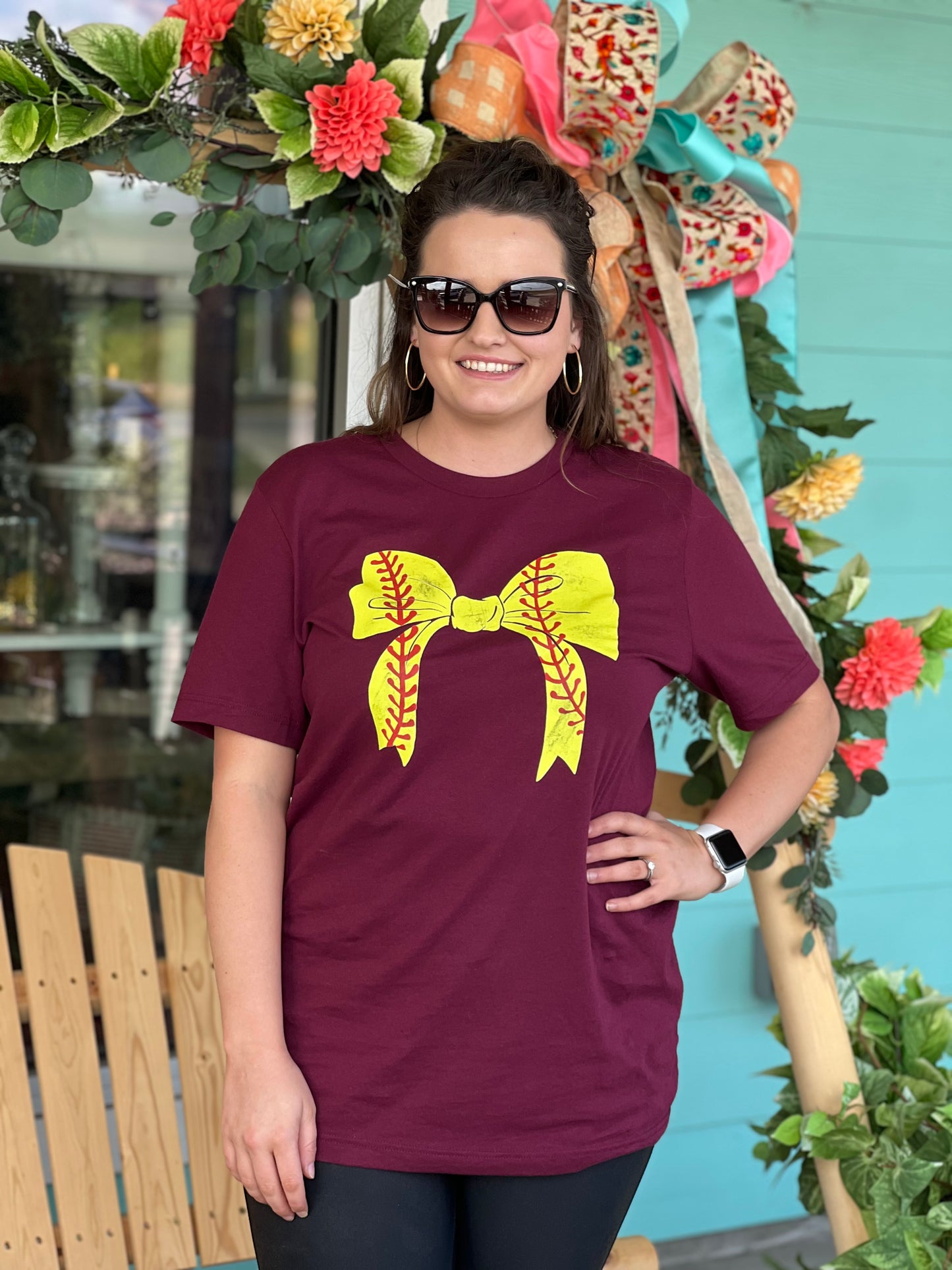 Maroon Softball Bow Tee