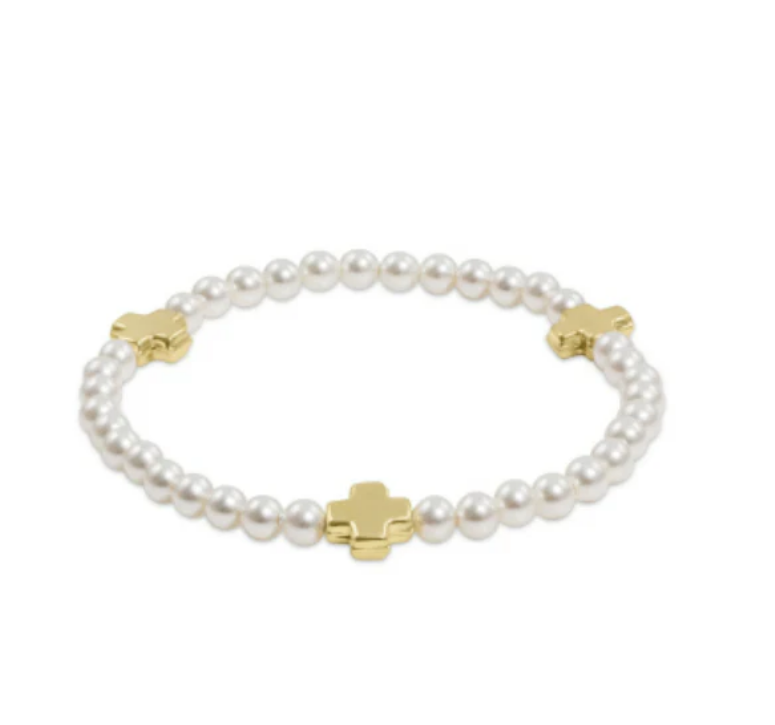 enewton Signature Cross Pearl Pattern 4mm Bead Bracelet- Gold