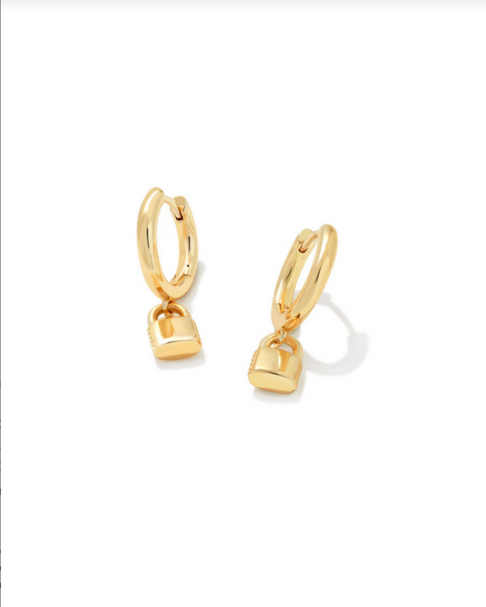 Kendra Scott Jess Lock Huggies in Gold