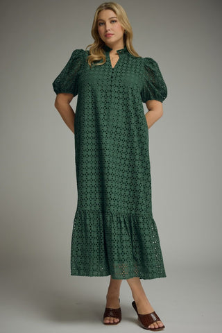 Hunter Green Eyelet Midi Dress