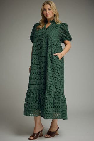 Hunter Green Eyelet Midi Dress
