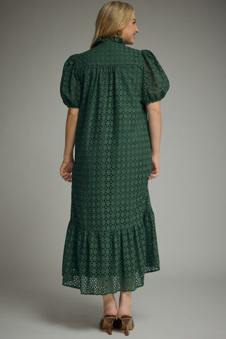 Hunter Green Eyelet Midi Dress