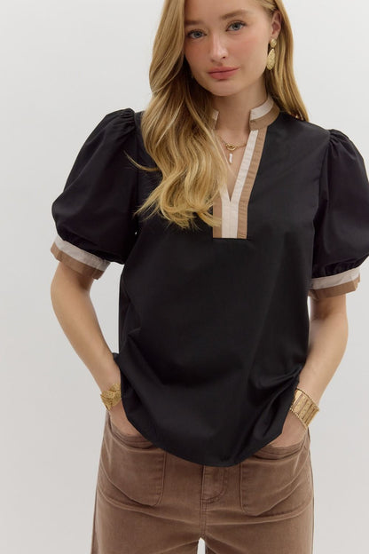 Black Contrast Stripe Collar + Top