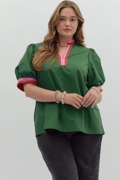 Green Contrast Stripe Collar + Top