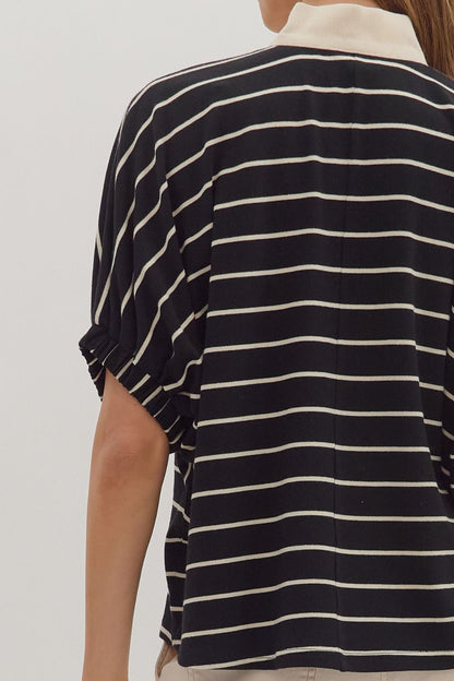 Black Stripe Dolman V-Neck Top