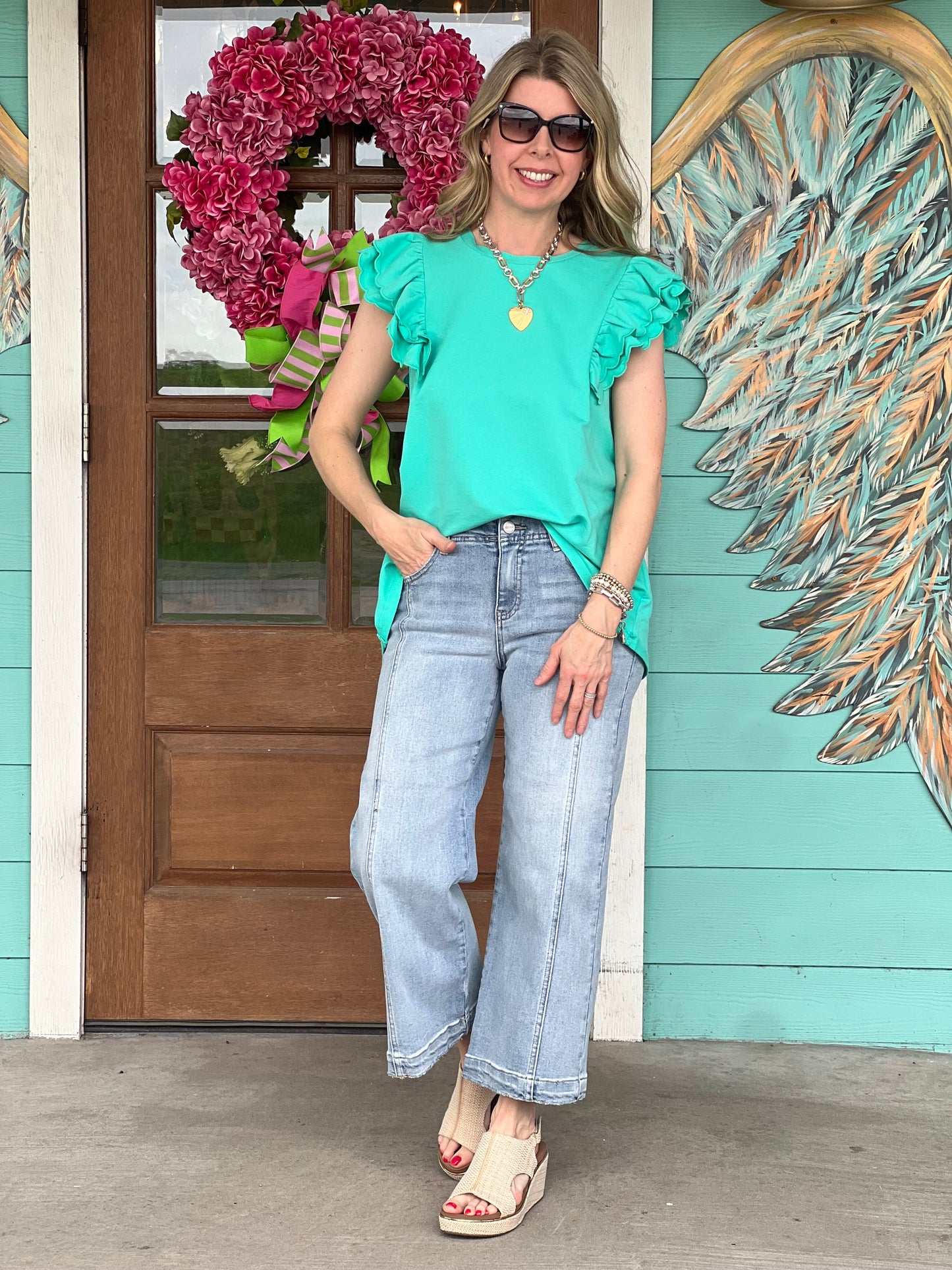 Emerald French Terry Ruffle Top