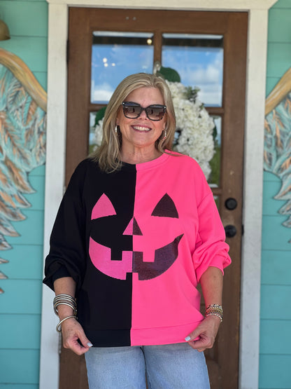 Queen of Sparkles Black & Neon Pink Pumpkin Sweatshirt