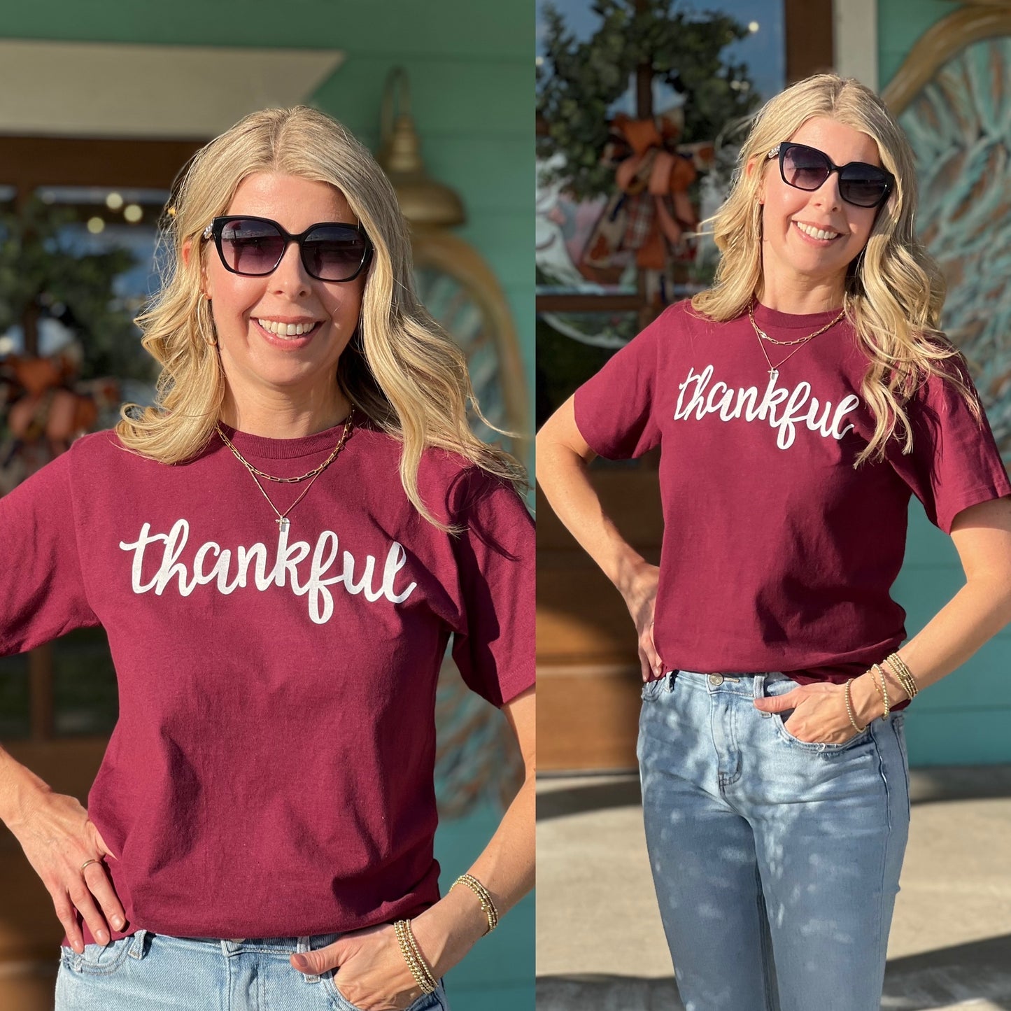 Maroon Thankful Crew Tee