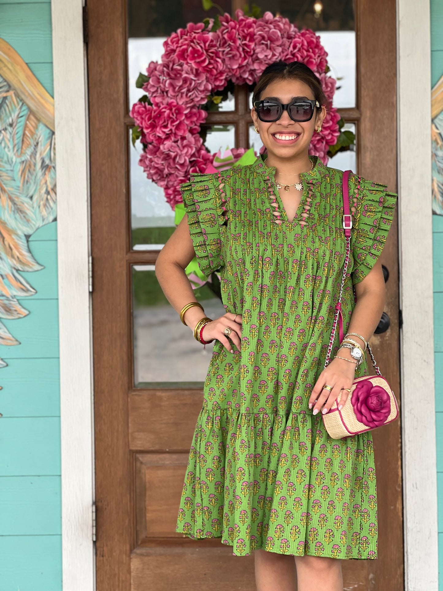 Green Floral Print Collins Dress