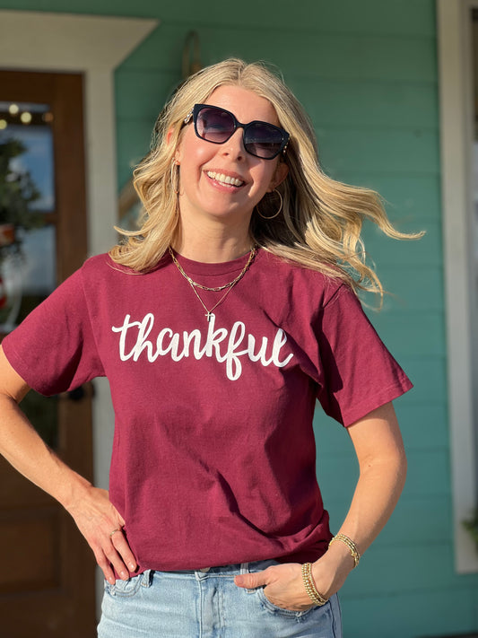 Maroon Thankful Crew Tee