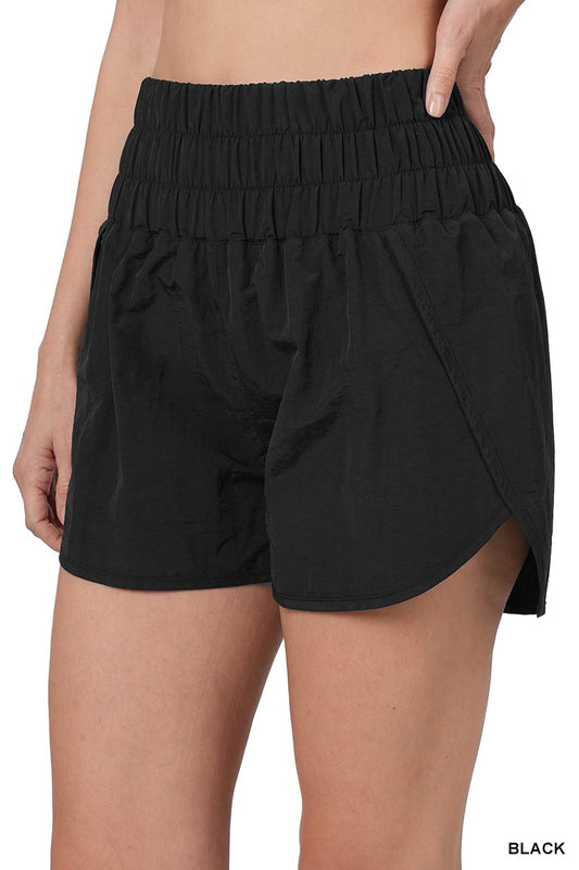 Black Smocked Waistband Shorts