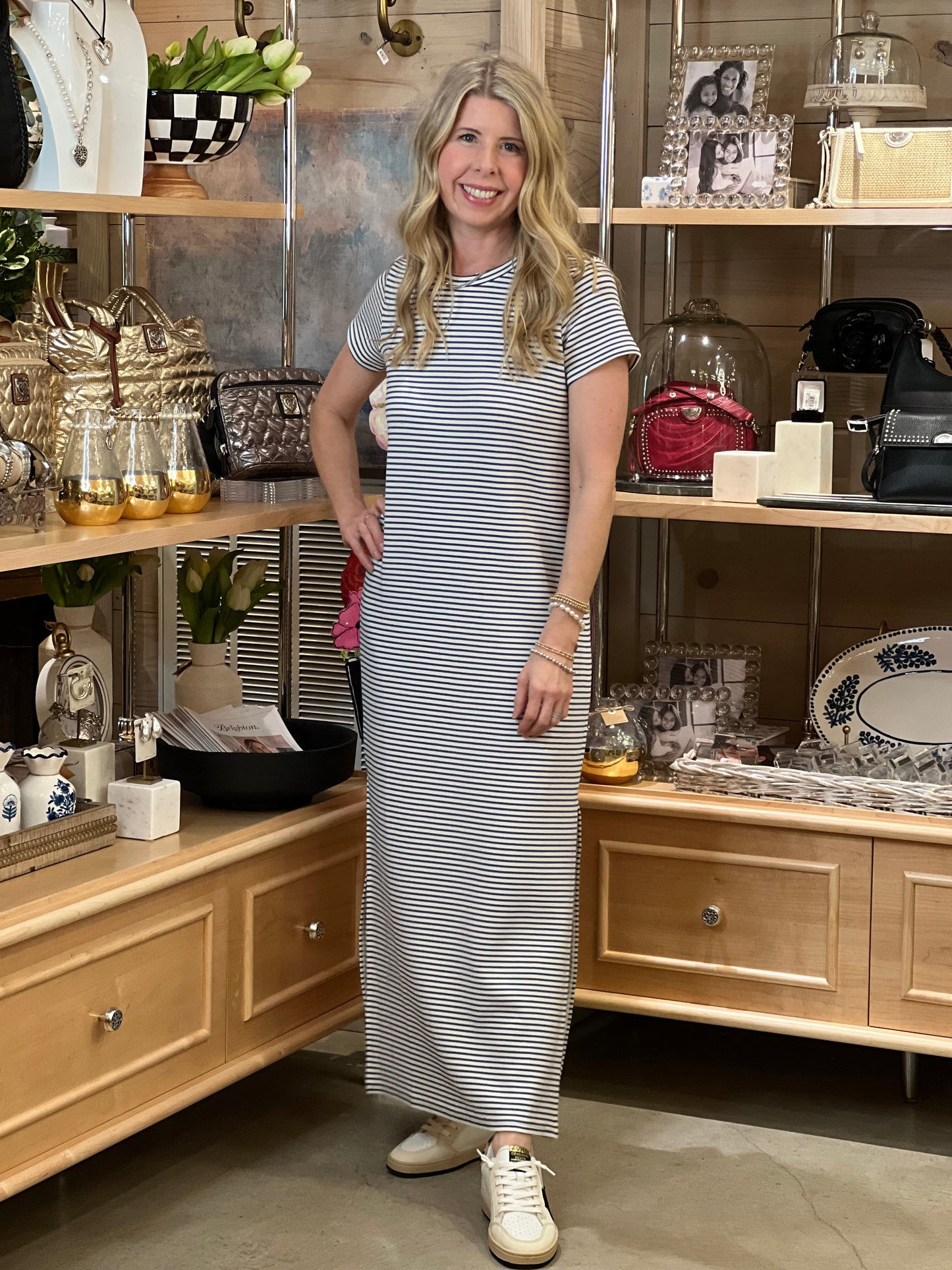 Spanx AirEssentials Faded Indigo Stripe Maxi Dress