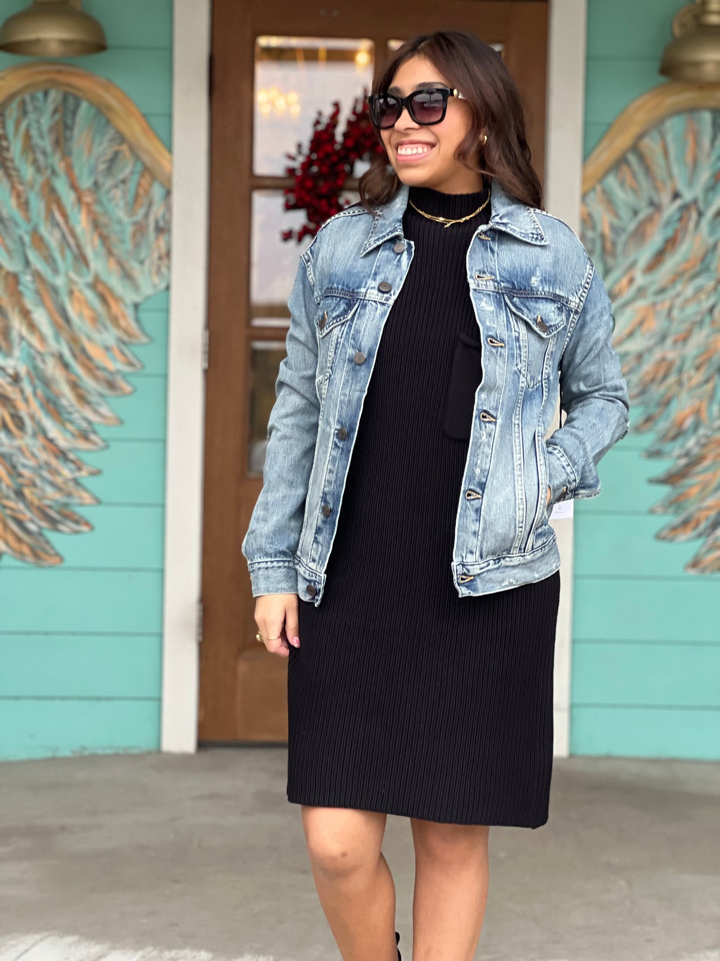 Black Sweater Dress with Pocket