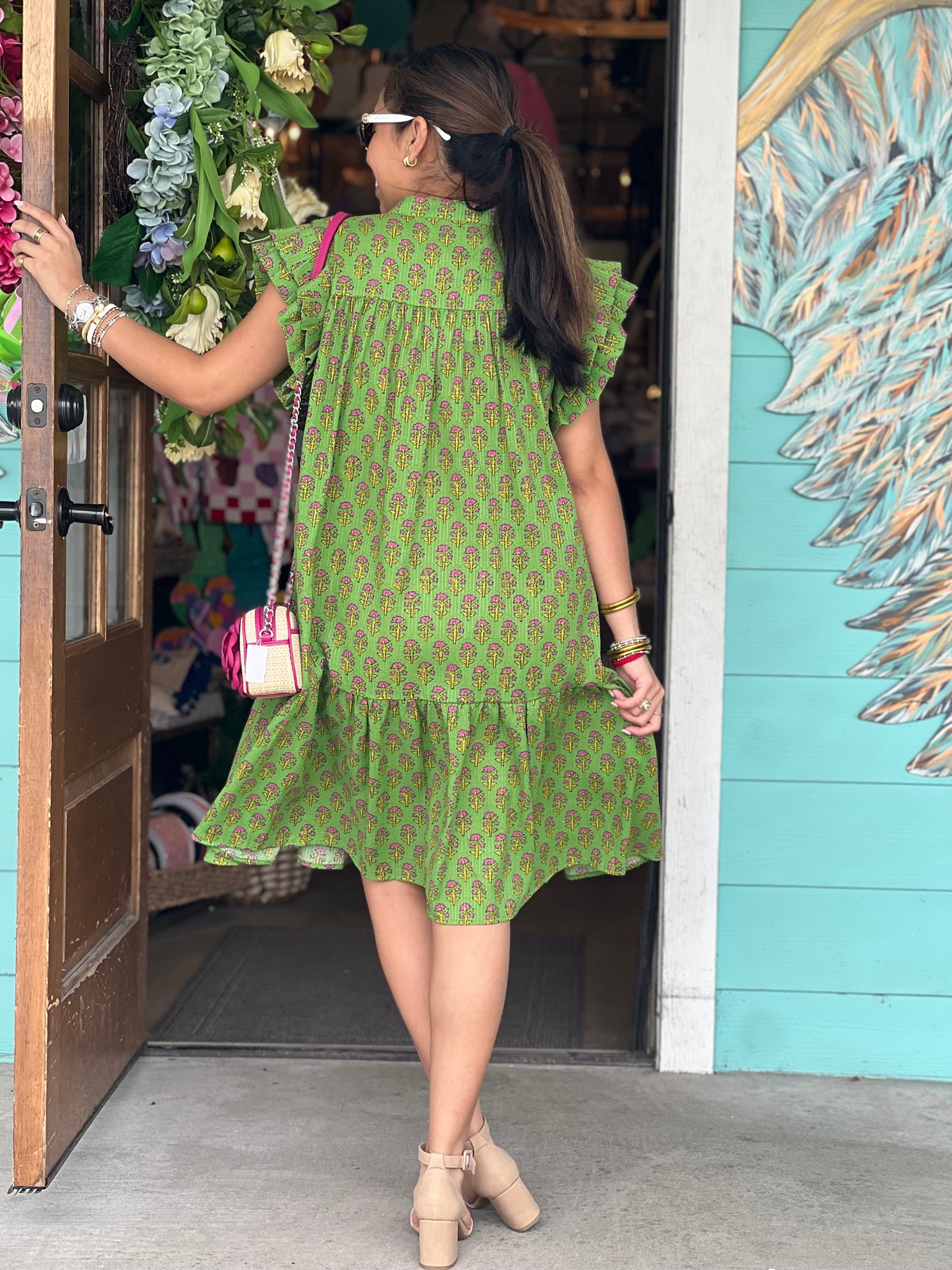 Green Floral Print Collins Dress