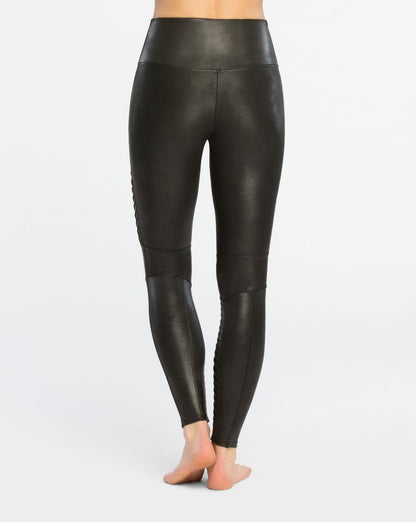 Spanx Faux Leather Moto Leggings - Very Black