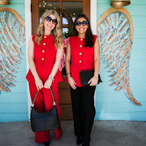 Red Claire Vest w/Gold Button Detail