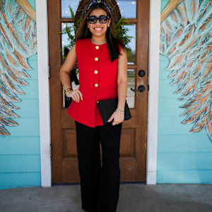 Red Claire Vest w/Gold Button Detail