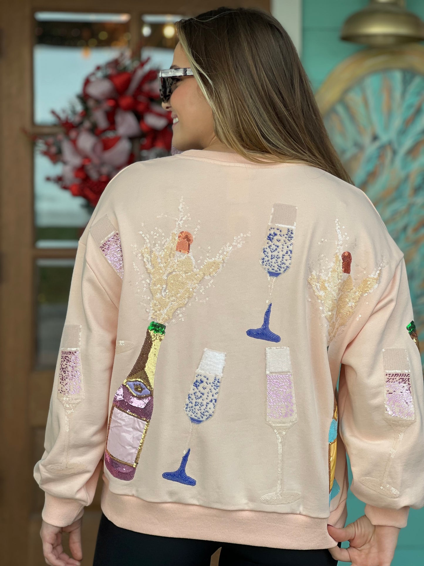 Queen of Sparkles Pink Multi Champagne Sweatshirt