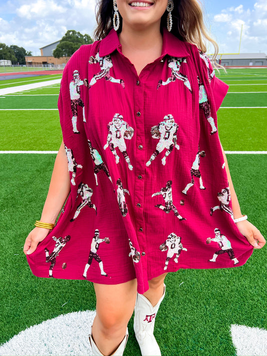 Queen of Sparkles Maroon Football Player Dress