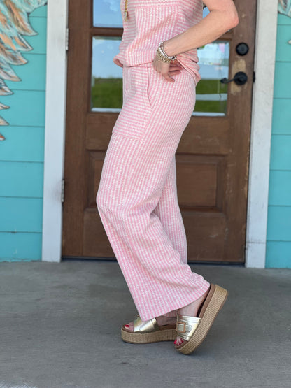 Pink & White Textured Knit Pants