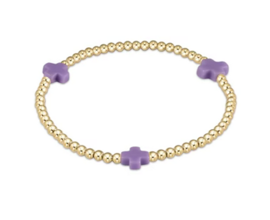 enewton Signature Cross Gold Pattern 3mm Bead Bracelet - Purple