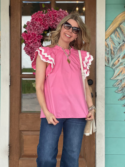 Angie Pink Ric Rac Top