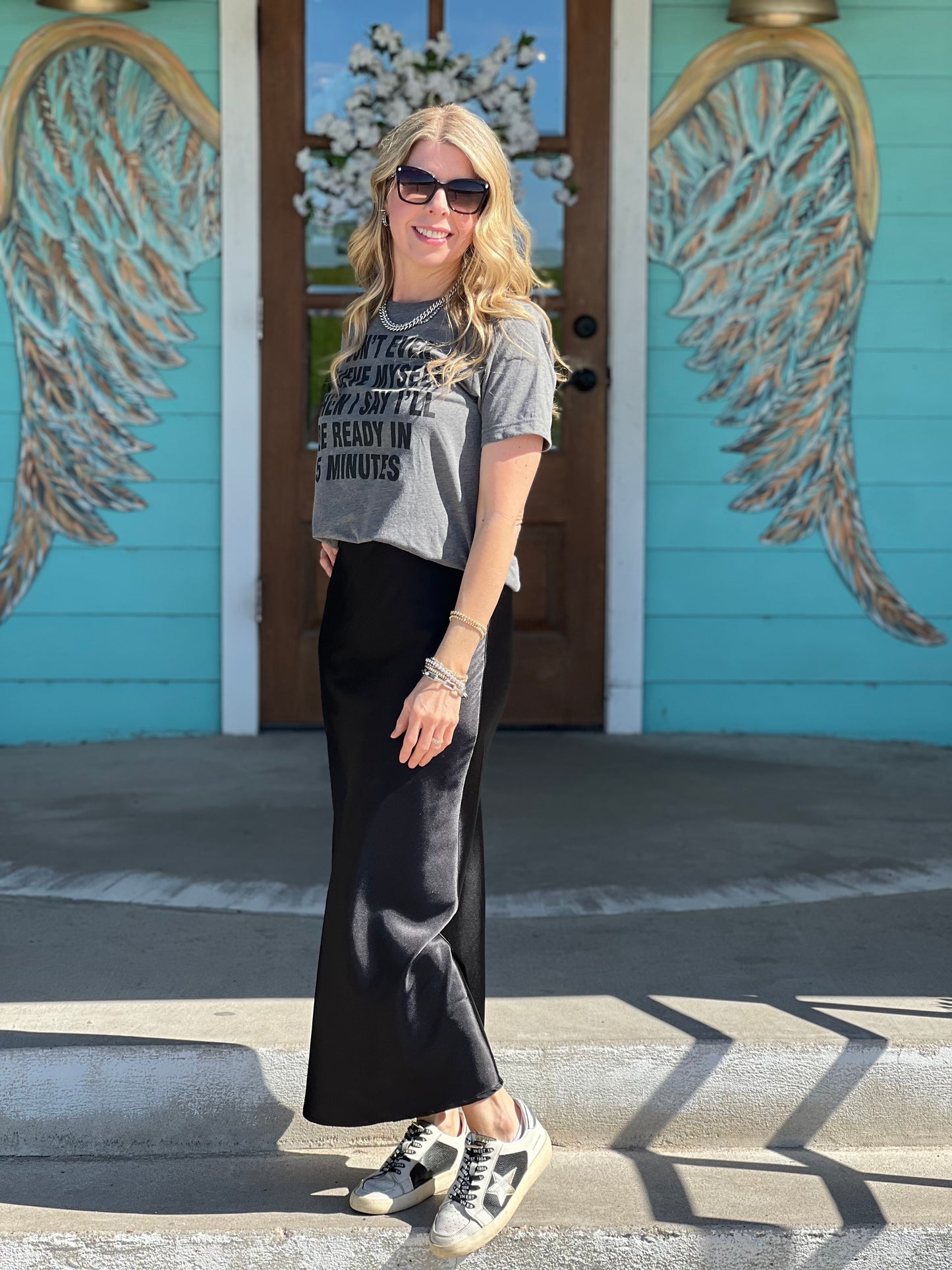 Black Satin Bias Maxi Skirt