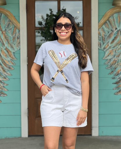 Queen of Sparkles Grey & Gold Baseball Tee