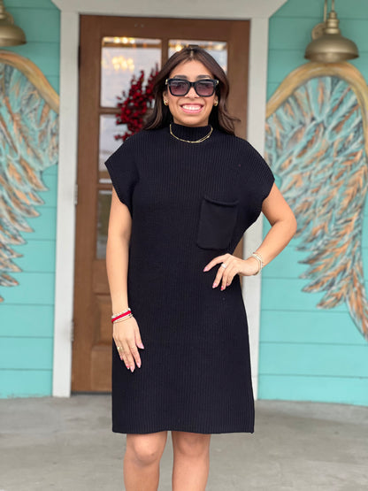 Black Sweater Dress with Pocket