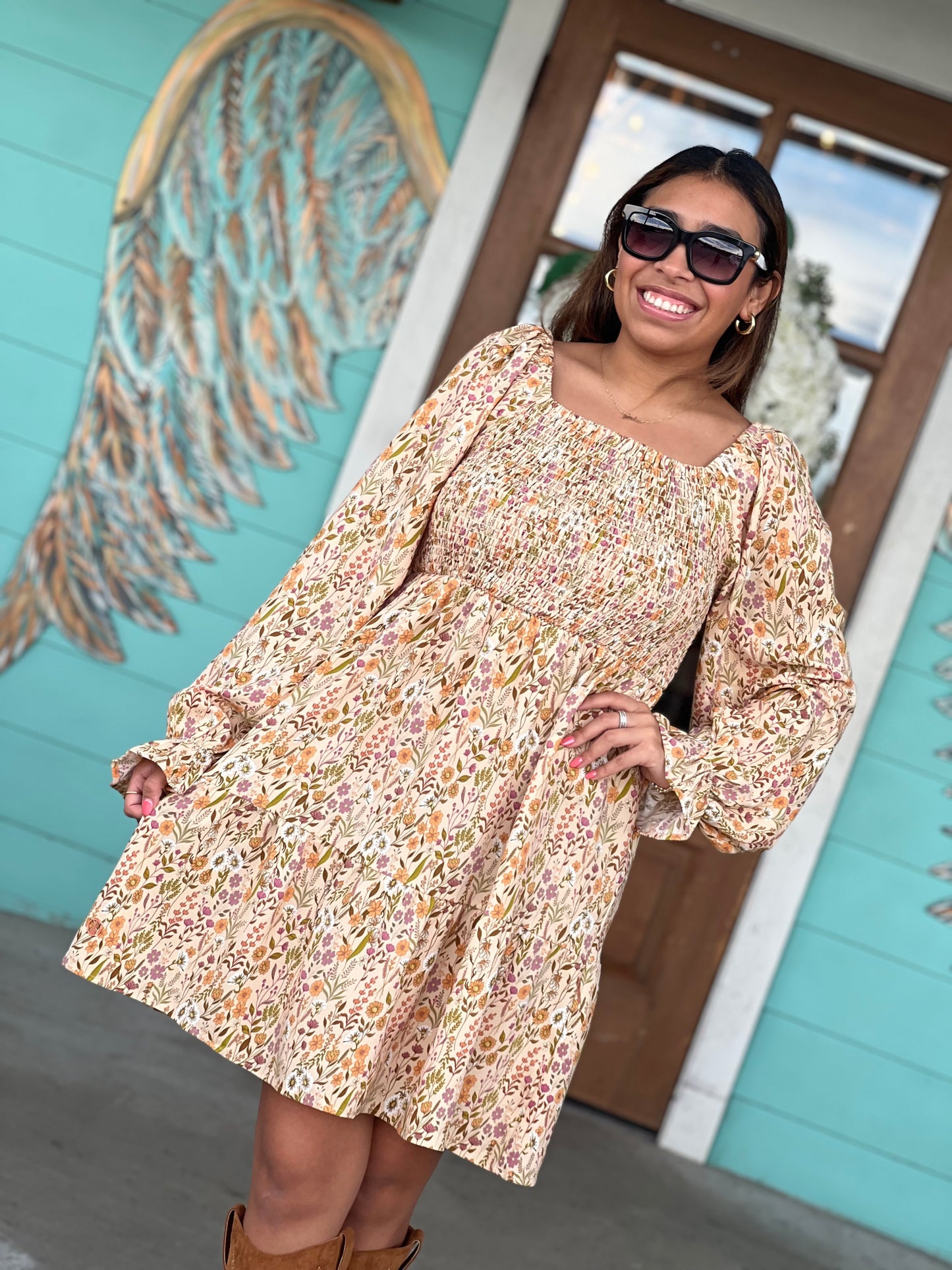 Tan Floral Babydoll Dress