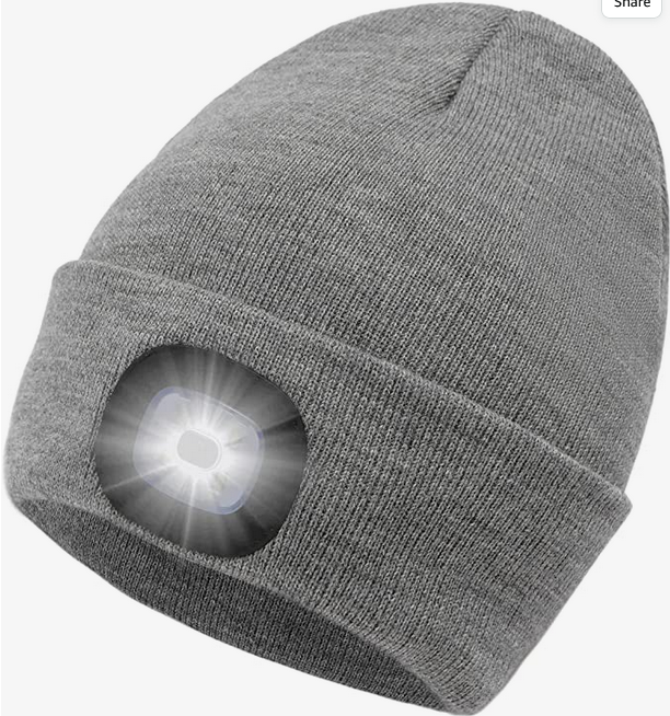 BrightSide Beanie w/LED Rechargeable Hat in Grey