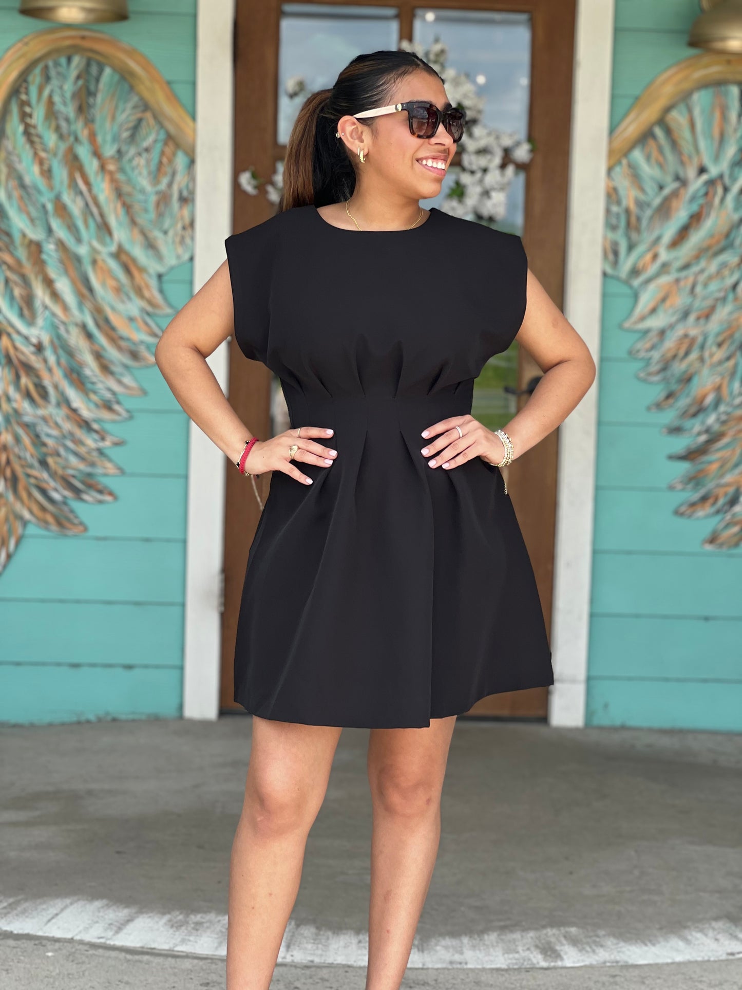 Black Pintuck Waist Dress