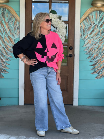 Queen of Sparkles Black & Neon Pink Pumpkin Sweatshirt