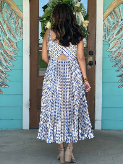 Blue Print Pleated Cami Dress