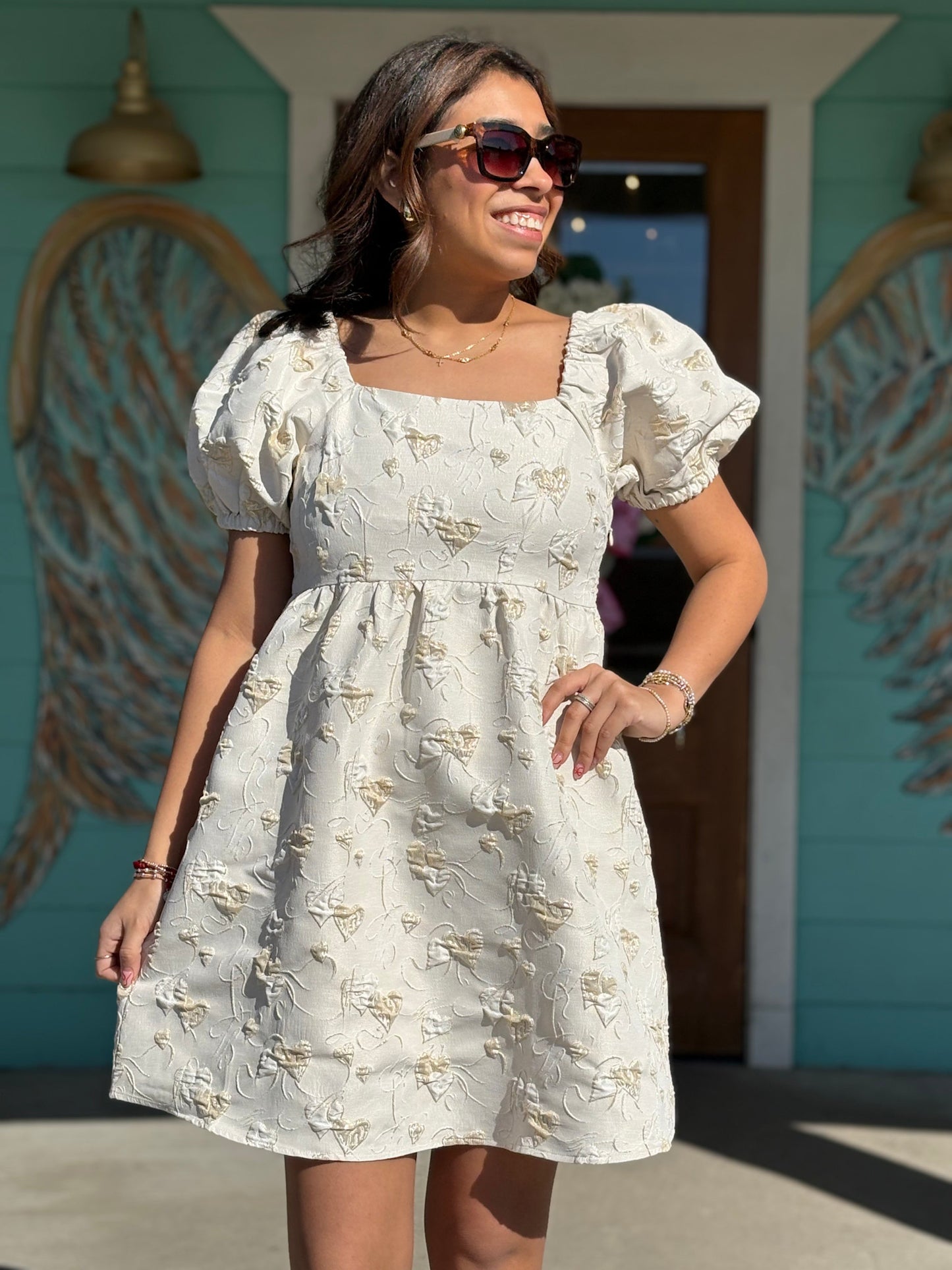 Cream All Hearts Babydoll Dress