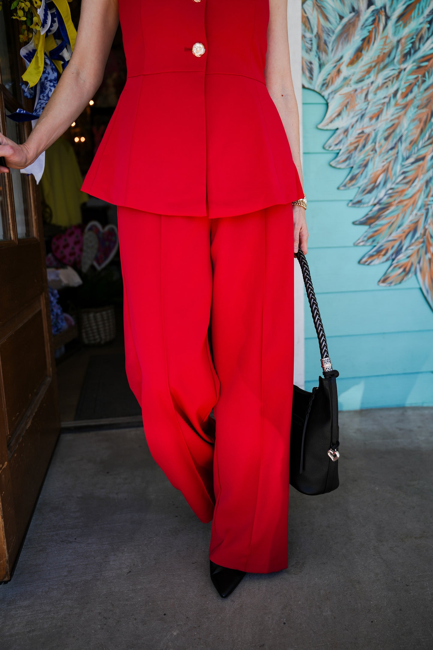 Red Claire Wide Leg Pants