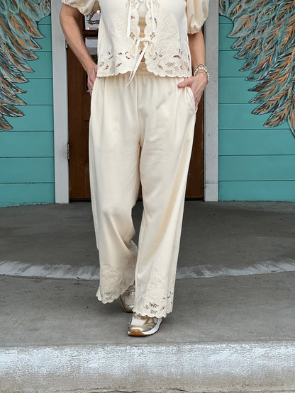 Ecru Eyelet French Terry Pants