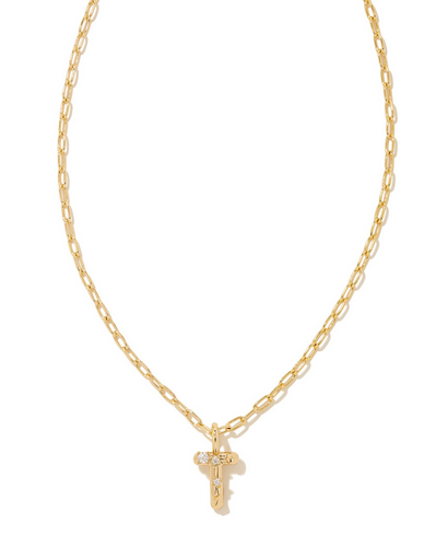 Kendra Scott Crystal Letter T Necklace Gold