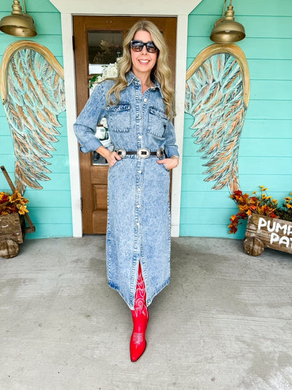 Denim Collar Maxi Dress