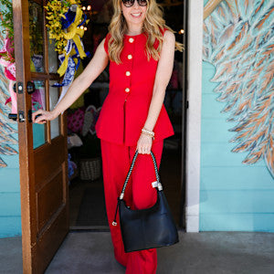 Red Claire Vest w/Gold Button Detail