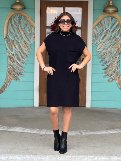 Black Sweater Dress with Pocket