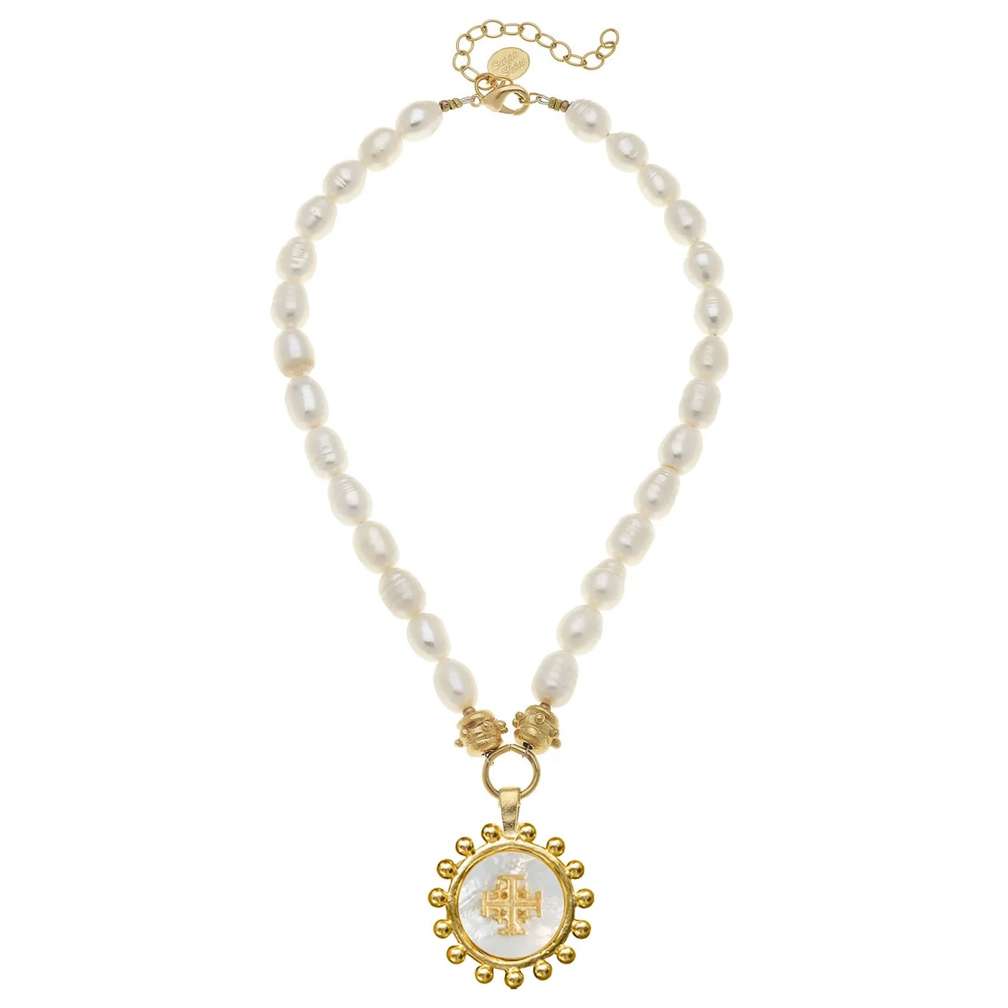 Susan Shaw Mother of Pearl Jerusalem Necklace on Genuine Freshwater Pearl