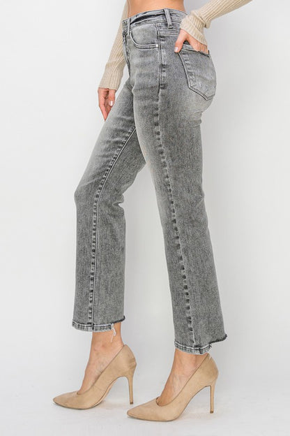 Risen Grey High Rise Crop Straight Jeans