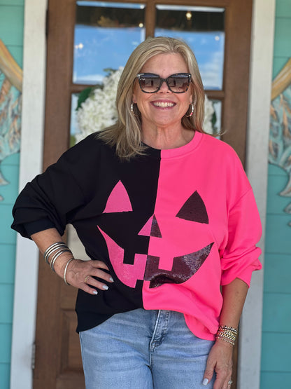 Queen of Sparkles Black & Neon Pink Pumpkin Sweatshirt