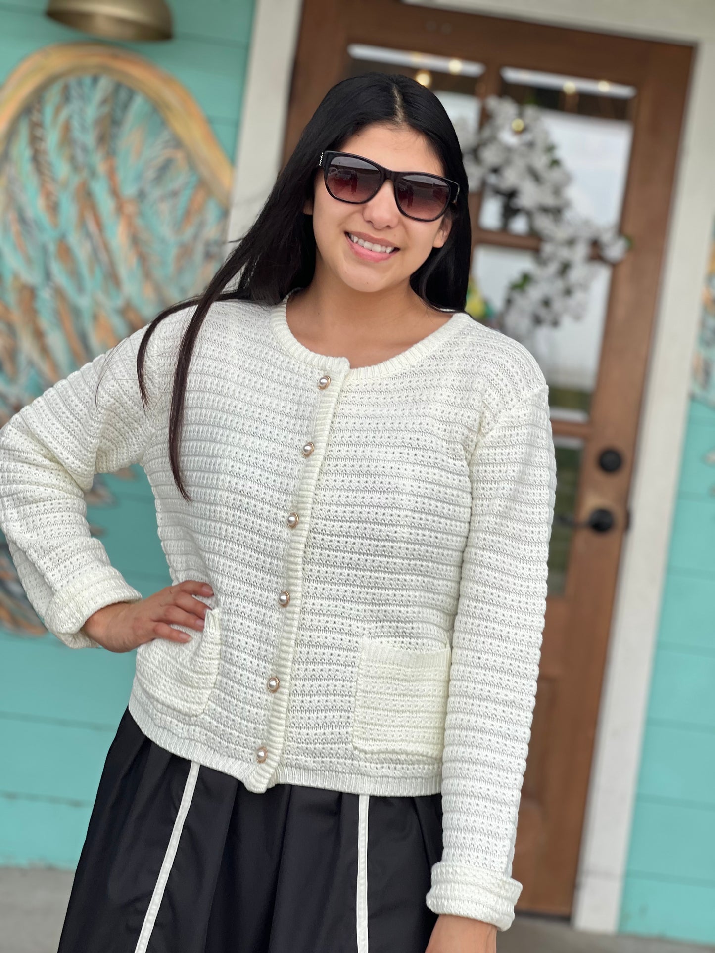 Ivory Pearl Button Cardigan