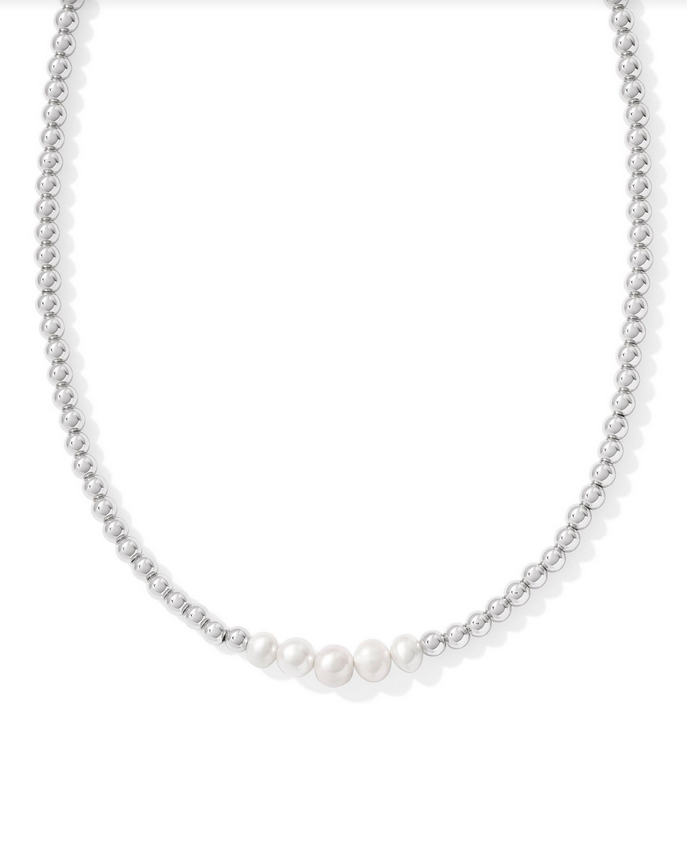 Kendra Scott Eve Beaded Strand Necklace Rhod White Pearl