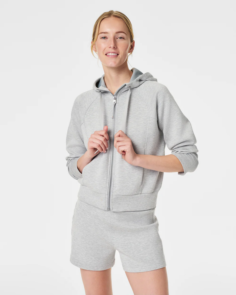 Spanx Air Essentials Full Zipped Hoodie Light Grey Heather