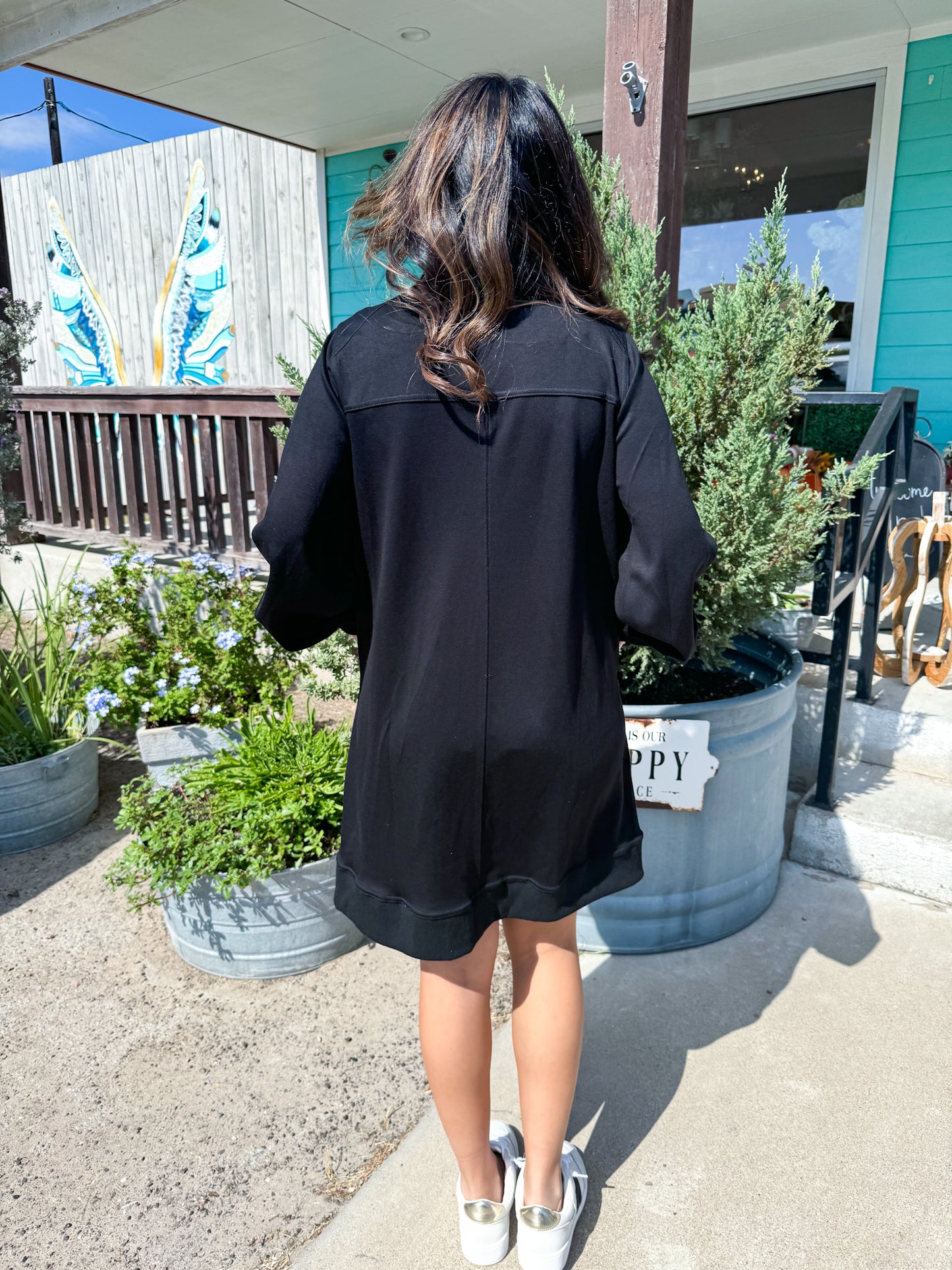 Black Long Sleeve Half Zip Dress